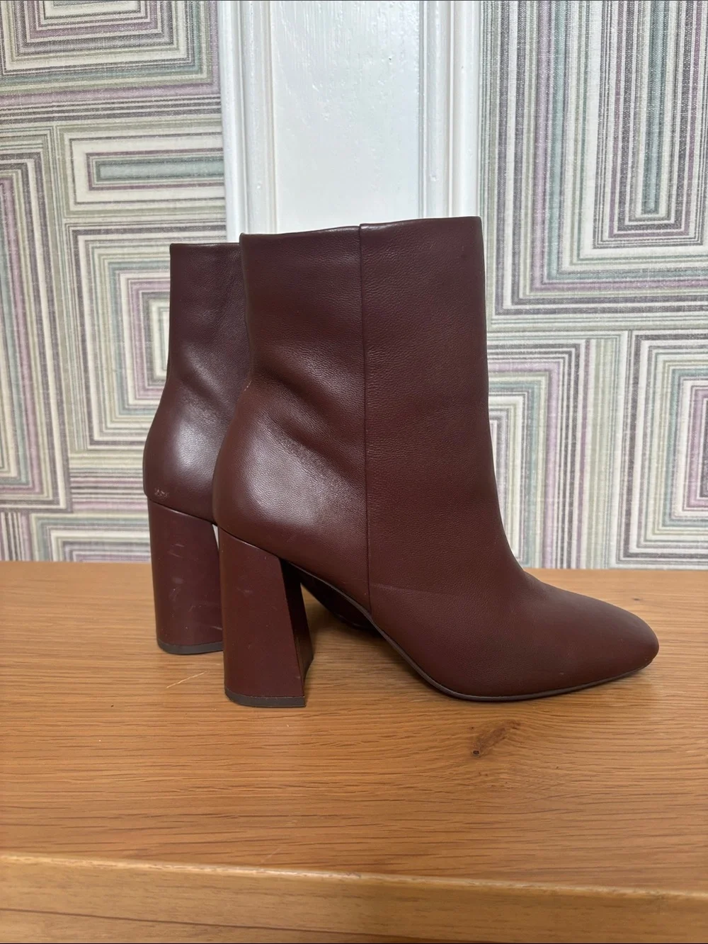 Burgundy Block Heel Square Toe Saks Fifth Avenue Ankle Boots